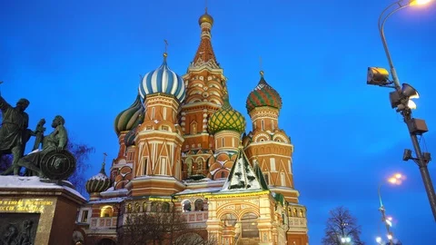 Amazing Saint Basil's Cathedral in Red Square, Moscow, symbol of the country Stock Footage 102910835