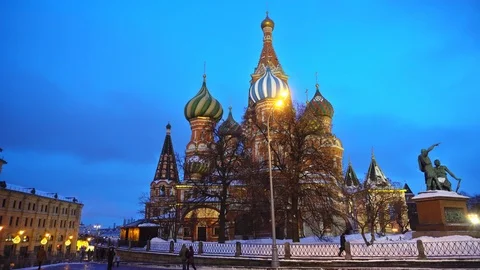 Amazing Saint Basil's Cathedral in Red Square, Moscow, symbol of the country Stock Footage 102911237