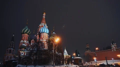 Amazing Saint Basil's Cathedral in Red Square, Moscow, night, no people Stock Footage 103185026