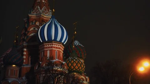 Amazing Saint Basil's Cathedral, Red Square, Moscow, night, no people, close-up Stock Footage 103186064