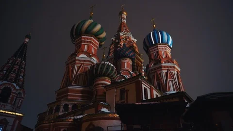Amazing Saint Basil's Cathedral, Red Square, Moscow, night, no people, close-up Stock-Footage 103186500