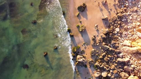 Amazing scenic drone aerial view of the beach and ocean with calm waves Stock Footage 171910853