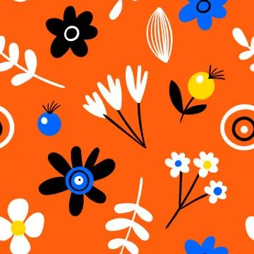 Amazing seamless floral pattern with bright colorful flowers and leaves. Vector Stock Illustration