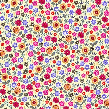 Amazing seamless floral pattern with bright multicolored flowers and leaves o Stock Illustration