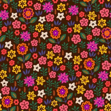 Amazing seamless floral pattern with bright multicolored flowers and leaves o Stock Illustration