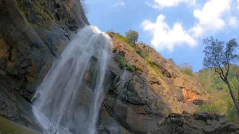 Amazing Shot Of Waterfall Low Angle Shot ,Water Falling On Camera. Stock Footage 184085701