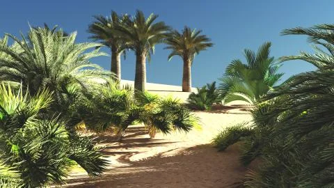 Amazing sight on Sahara desert at sunset 3d rendering Stock Illustration