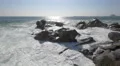 An amazing sight of waves crashing and splashing on rocky shore, Porto 4k or 4k+ Resolution