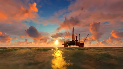 Amazing sky with red clouds running over  an offshore oil platform Stock Footage 172977286