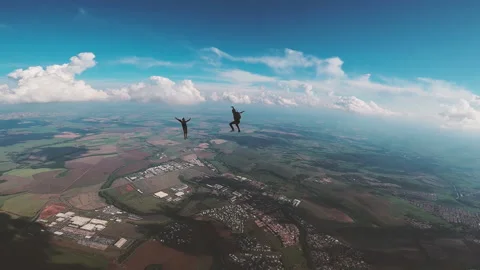 Amazing skydive jump with blue background post production filter 스톡 동영상 145806772