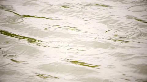 Amazing slow motion of rain dropping on the sepia water surface. Stock Footage 52769549