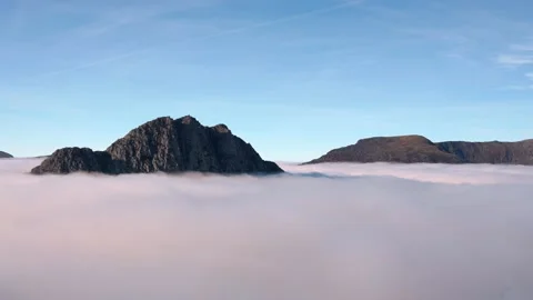 Amazing Snowdonia Cloud Inversion Scene with Tryfan Mountain and Ogwen Valley Stock Footage 319669996