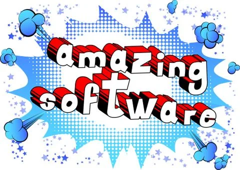 Amazing Software - Comic book style word on abstract background. Illustrazione stock