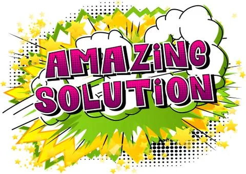 Amazing Solution - Comic book style word on abstract background. Illustrazione stock