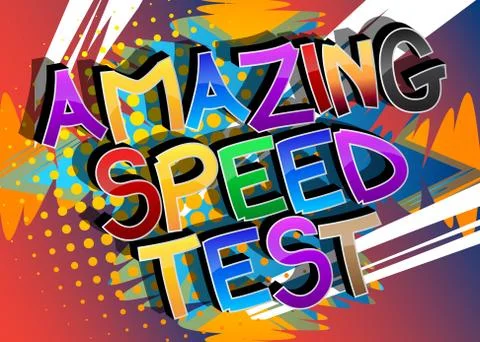 Amazing Speed Test Comic book style cartoon words on abstract comics backgrou Stock Illustration
