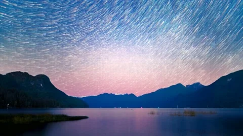 Amazing Star Trails. Frame-by-frame Timelapse Shooting of the Starry Sky. 4K Stock Footage 220538293