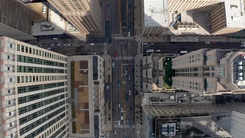 Amazing Straight Down Aerial Above Streets Buildings Downtown Chicago Stock Footage