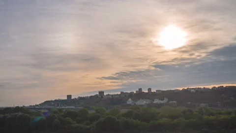 Amazing summer landscape. Sun rays emerge through the clouds Stock Footage 218316360