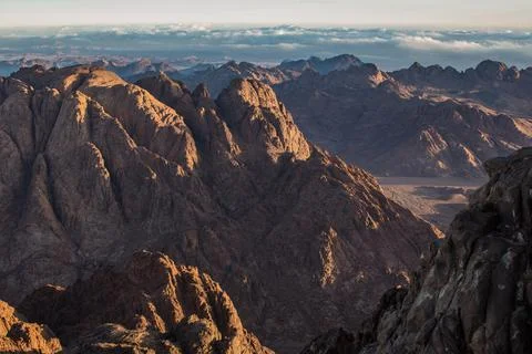 Amazing Sunrise at Sinai Mountain, Mount Moses with a Bedouin, Beautiful view Stock Photos