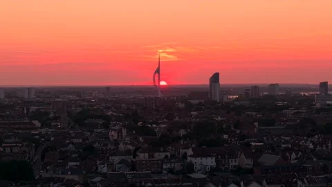 Amazing sunset aerial view or Portsmouth, England Stock-Footage 342011919
