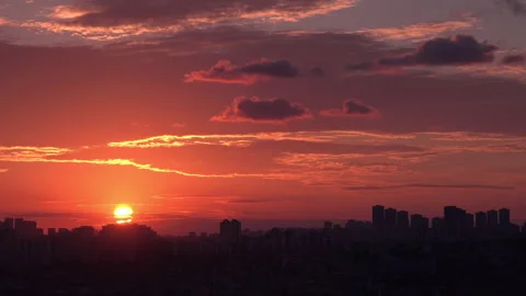 Amazing sunset against the backdrop of moving clouds Stock Footage 140631271