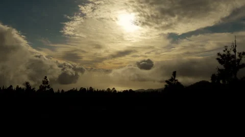 Amazing sunset with clouds, siluette forest Stock Footage 247076096