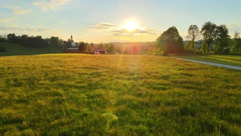 Amazing Sunset over farm fields in summer Stock Footage 131564258
