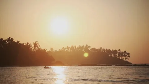 Amazing sunset over the tropical beach. Big and beautiful palm trees. Stock Footage 80446956