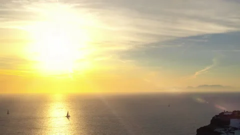 Amazing sunset panoramic view from Oia, Santorini Stock-Footage 147400732