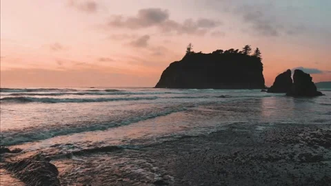 Amazing Sunset at Ruby Beach in coastal section of Olympic National Park Stock Footage 152337450