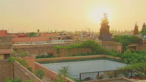 Amazing sunset time lapse above African city Marrakesh in Morocco Stock Footage 76718528