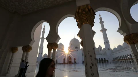 Amazing sunset time lapse at Sheikh Zayed Grand Mosque Abu Dhabi UAE Stock Footage 45817484