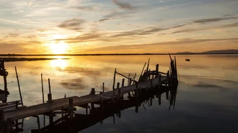 Amazing Sunset Timelapse From Cais Palafítico Da Carrasqueira, Portugal Stock Footage 224763728