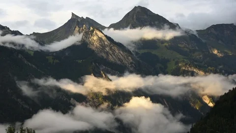 Amazing Sunset Timelapse of Storm Clouds Rolling Over Mountain Pass Switzerland Stock Footage 80602748