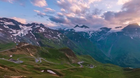 Amazing sunset on the top of grossglockner pass Stock Footage 82351953