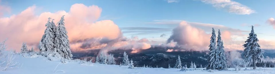 Amazing sunset in winter mountains Stock Photos