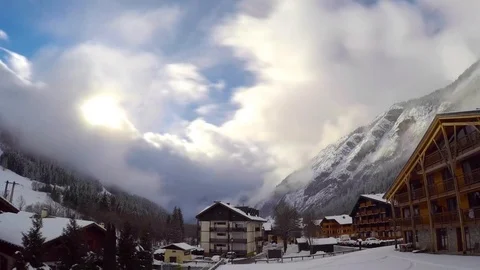 Amazing time lapse of weather changes in ski center in Alps Mountains in France Stock Footage 122780190