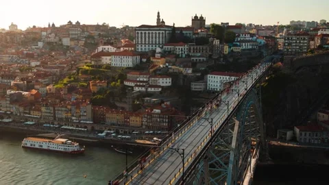 Amazing Timelapse Of Dom Luis I Bridge Over Douro River In Porto, Portugal Stock Footage 201006298