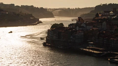 Amazing Timelapse Of Dom Luis I Bridge Over Douro River In Porto, Portugal Stock Footage 201006612