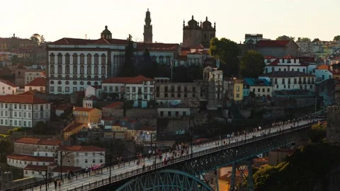 Amazing Timelapse Of Dom Luis I Bridge Over Douro River In Porto, Portugal Stock Footage 201006767