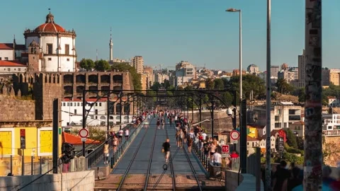 Amazing Timelapse Of Dom Luis I Bridge Over Douro River In Porto, Portugal Stock Footage 201006778