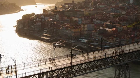 Amazing Timelapse Of Dom Luis I Bridge Over Douro River In Porto, Portugal Stock Footage 201006790