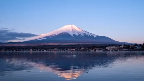 Amazing timelapse of Fuji mount reflected in the lake water at early spring Stock Footage 117360589