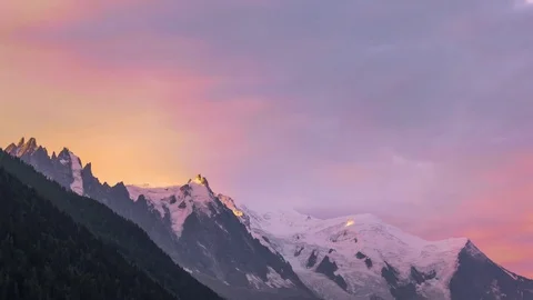 Amazing timelapse of Mont Blanc range mountains panoramic landscape in sunrise 스톡 동영상 84828003