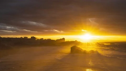 Amazing Timelapse of Sunset under the Clouds, Biarritz. Stock Footage