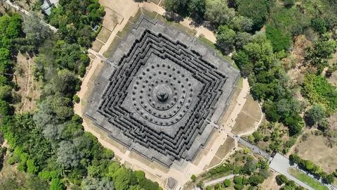 Amazing top down view of Borobudur temple one of well-known tourist destinati Stock-Fotos