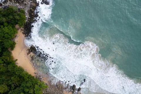 Amazing top view beach Aerial view of Tropical beach sea in the beautiful Phu Stock Photos