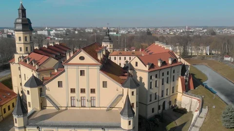 Amazing top view from Drone flying over the old beautiful castle Stock Footage 126829467