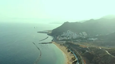 Amazing top view of Playa de Las Teresitas Stock Footage 164855835