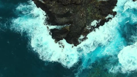 Amazing top view of the waves crushing on rocky shore. Costa de Acentejo Stock Footage 164855546